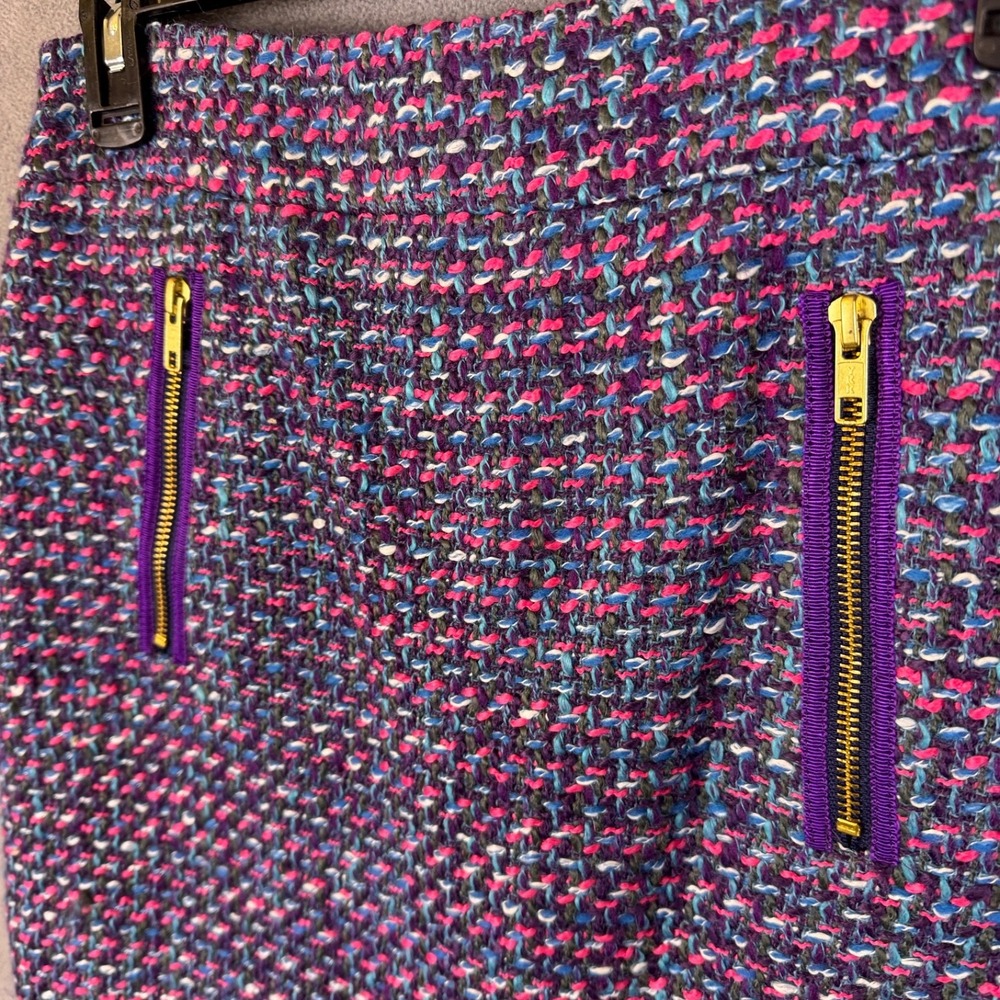J.Crew Mini Skirt Sz 0 Tweed Wool Blend Pink Purple Zipper Trim Very Cute! - Picture 2 of 10
